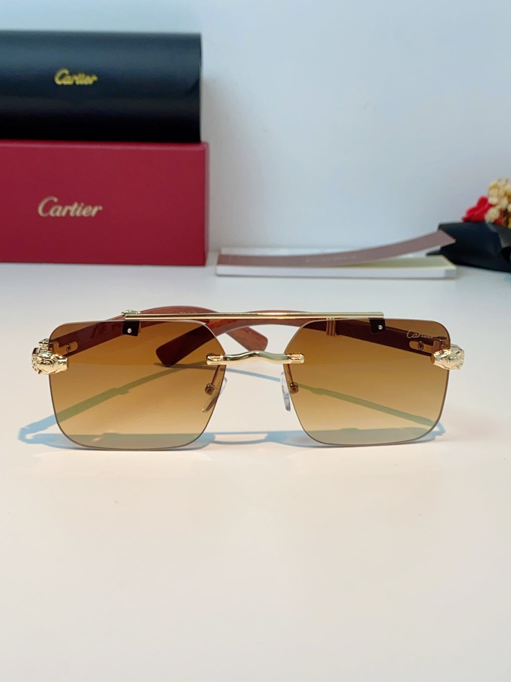 Cartier Lightweight Rimless Orange Lens Sunglasses for Men & Women - 487316 - detail image 2