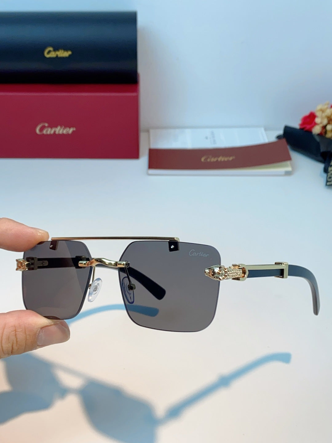 Cartier Lightweight Rimless Gray Lens Sunglasses for Men & Women - 487317 - detail image 6
