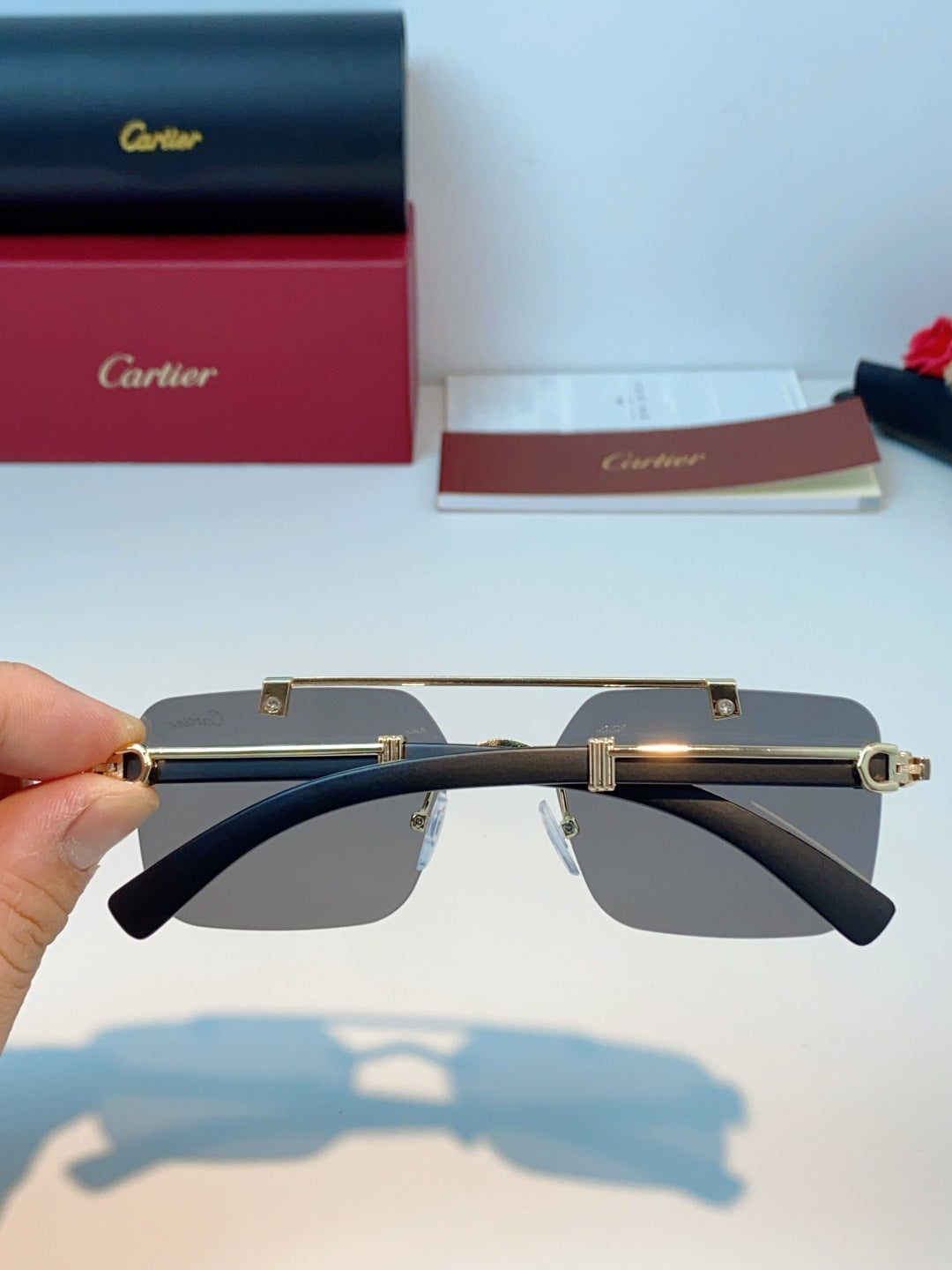 Cartier Lightweight Rimless Gray Lens Sunglasses for Men & Women - 487317 - detail image 5