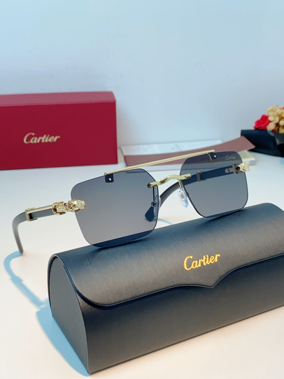 Cartier Lightweight Rimless Gray Lens Sunglasses for Men & Women - 487317 - detail image 10