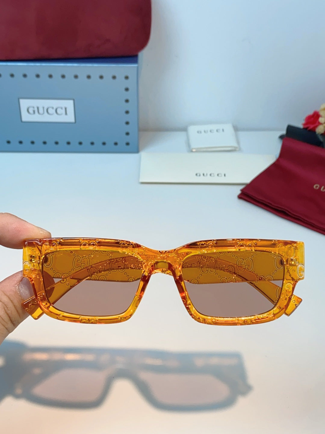 Gucci Square Orange Lens Sunglasses for Men & Women - detail image 4