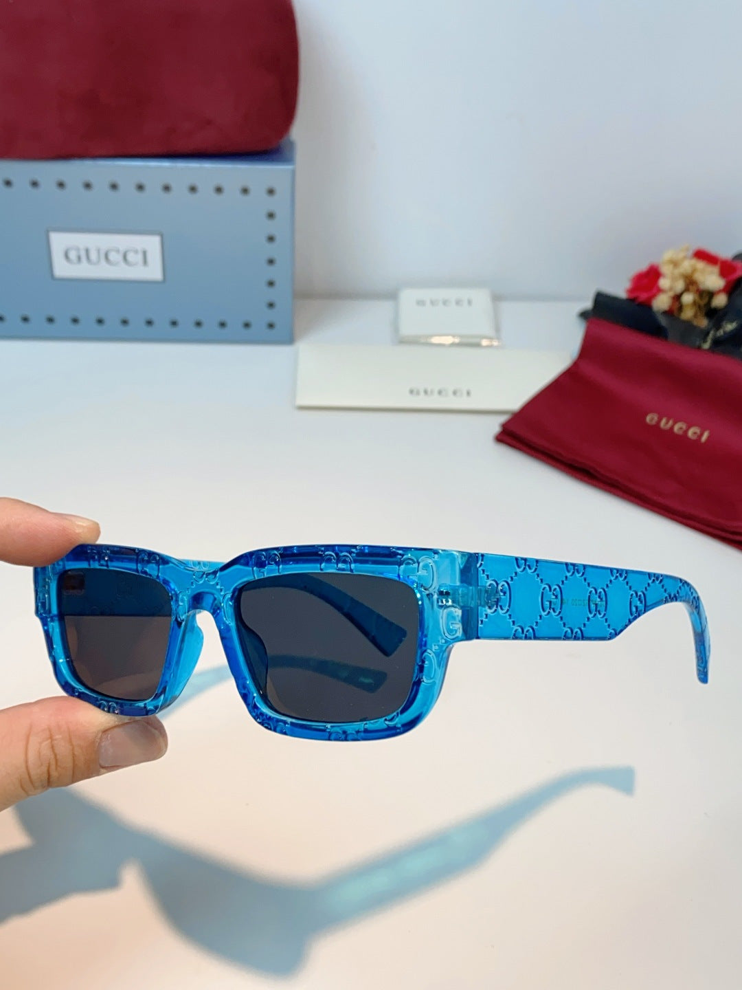 Gucci Square Blue Lens Sunglasses for Men & Women - detail image 6
