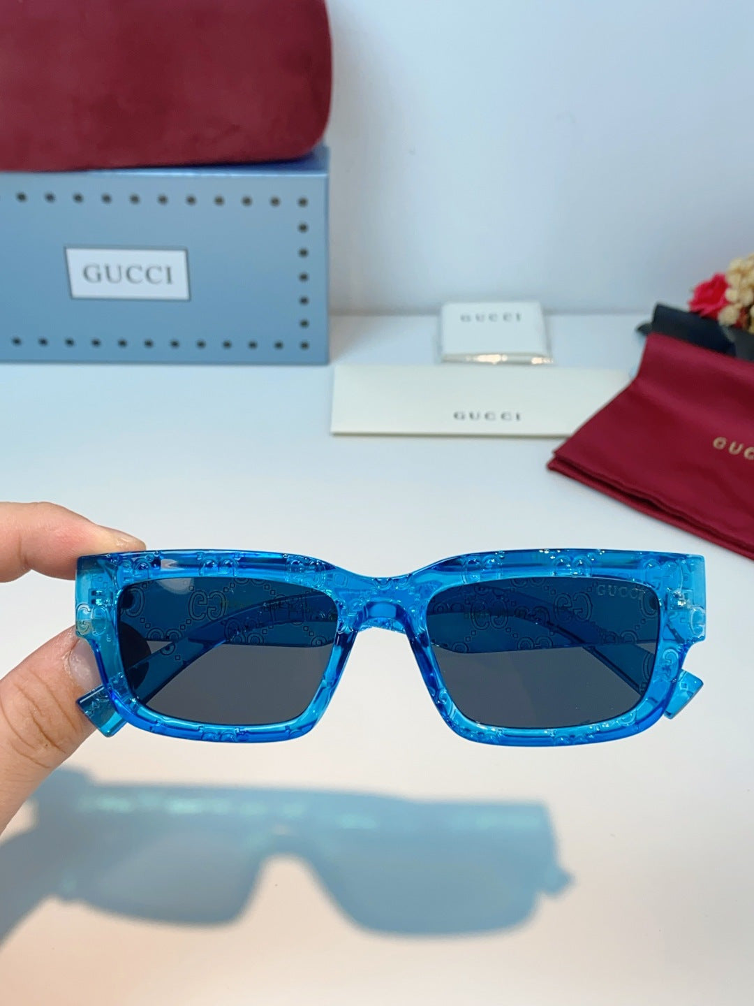 Gucci Square Blue Lens Sunglasses for Men & Women - detail image 4