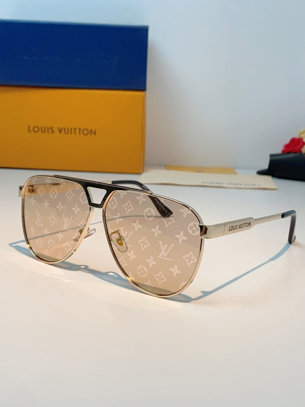 Louis Vuitton Metal Aviator Gold Lens Sunglasses for Men