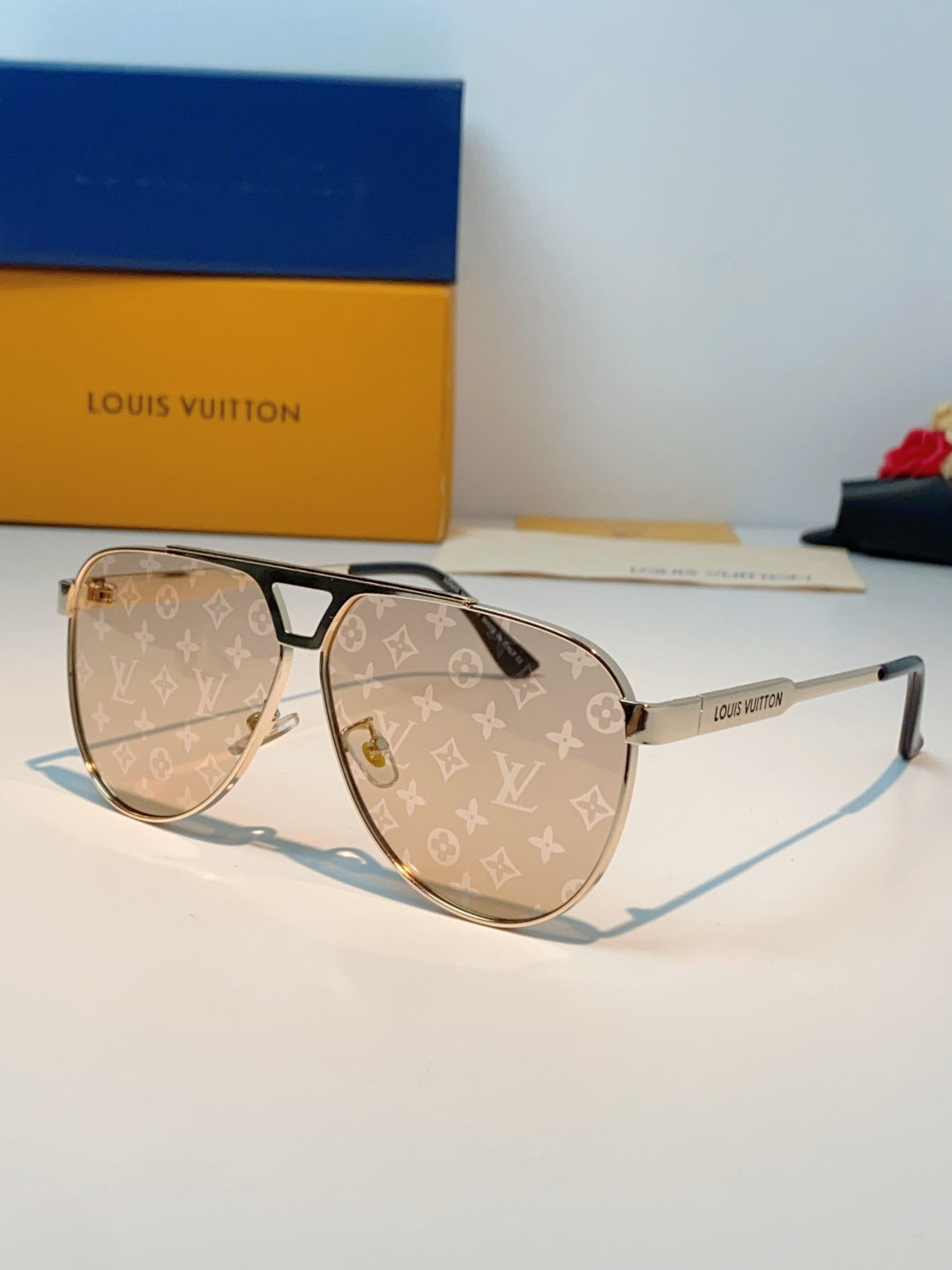 Louis Vuitton Metal Aviator Gold Lens Sunglasses for Men