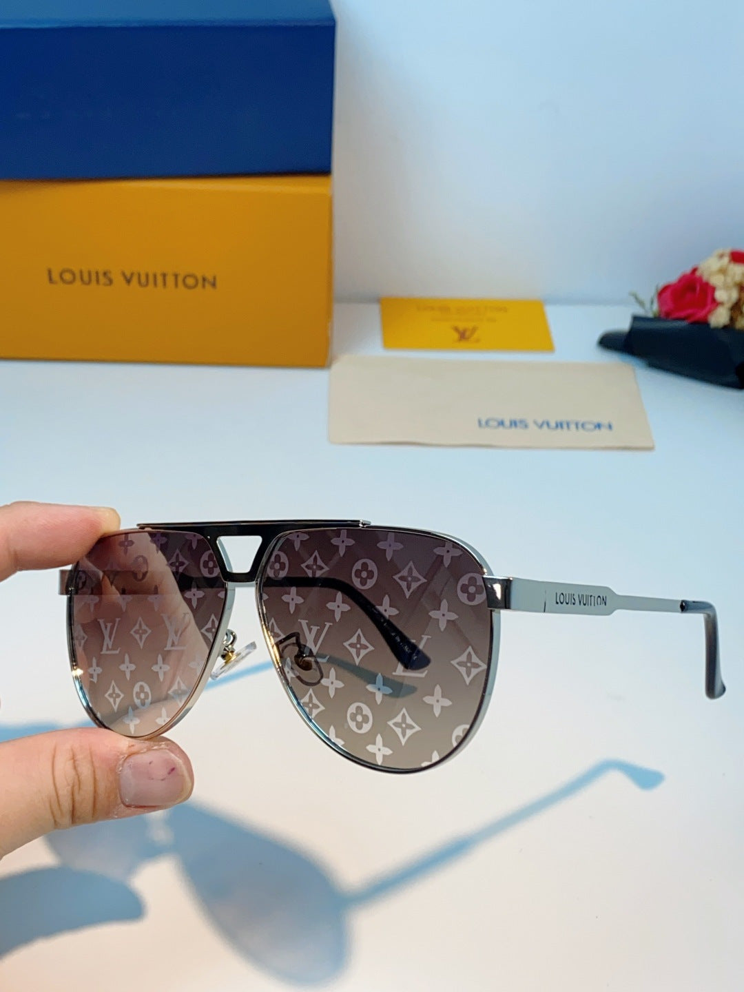 Louis Vuitton Metal Aviator Silver Lens Sunglasses for Men - 486209 - detail image 6