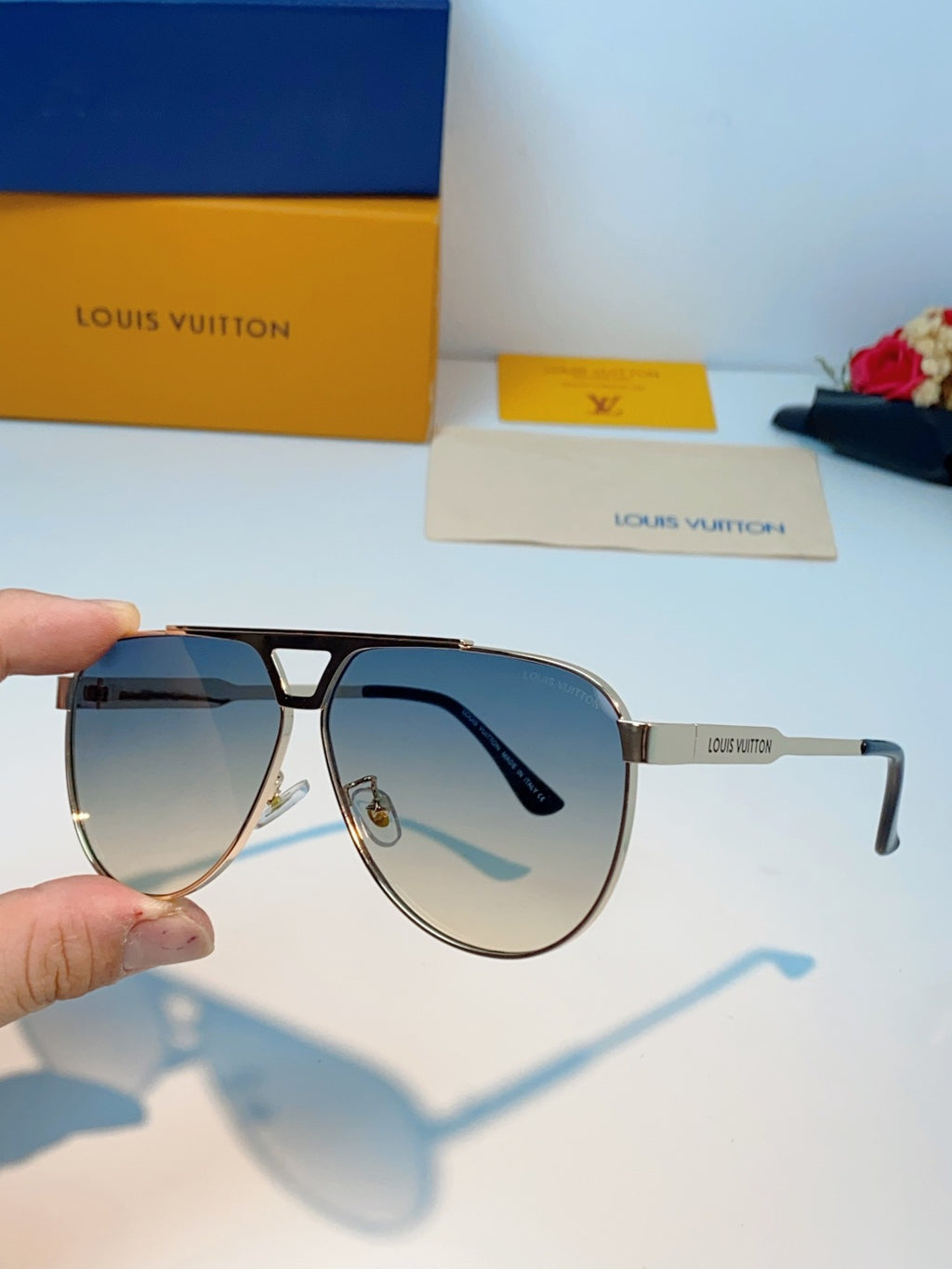 Louis Vuitton Metal Aviator Silver Lens Sunglasses for Men - 486210 - detail image 6