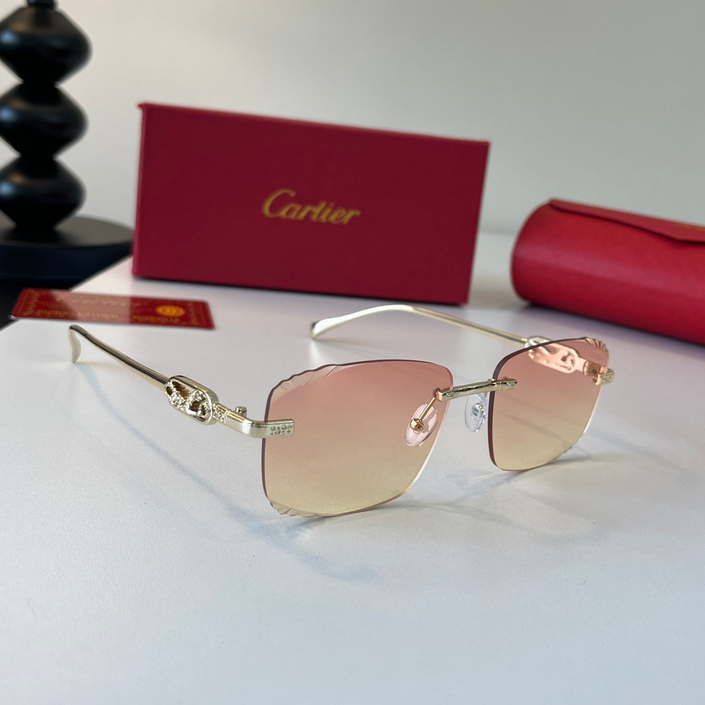 Cartier Lightweight Metal Rimless Gold Lens Sunglasses for Men & Women