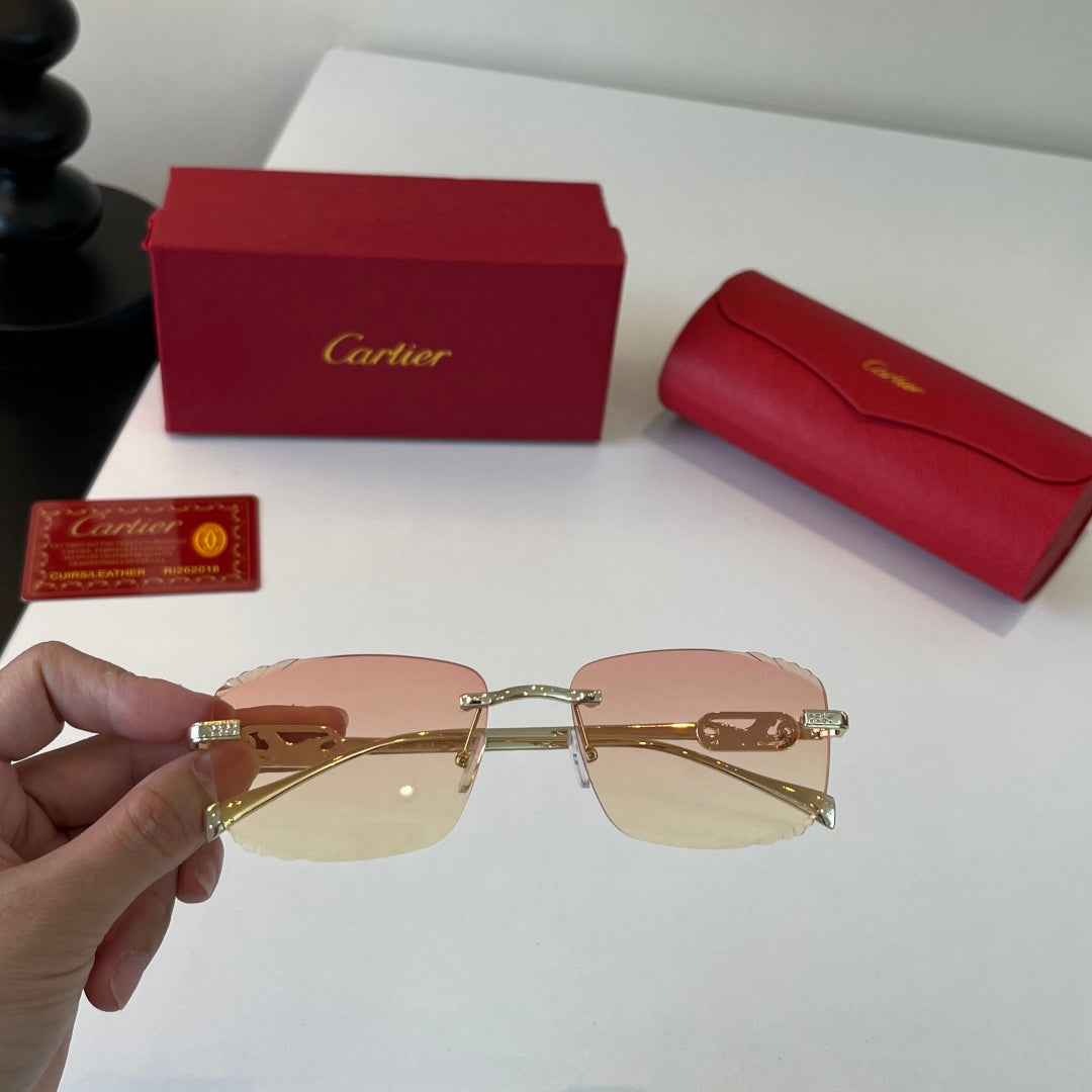 Cartier Lightweight Metal Rimless Gold Lens Sunglasses for Men & Women - detail image 5