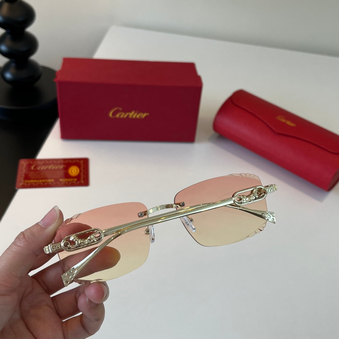 Cartier Lightweight Metal Rimless Gold Lens Sunglasses for Men & Women - detail image 8