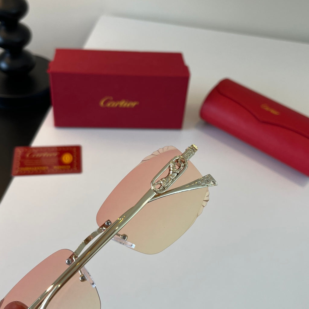 Cartier Lightweight Metal Rimless Gold Lens Sunglasses for Men & Women - detail image 7