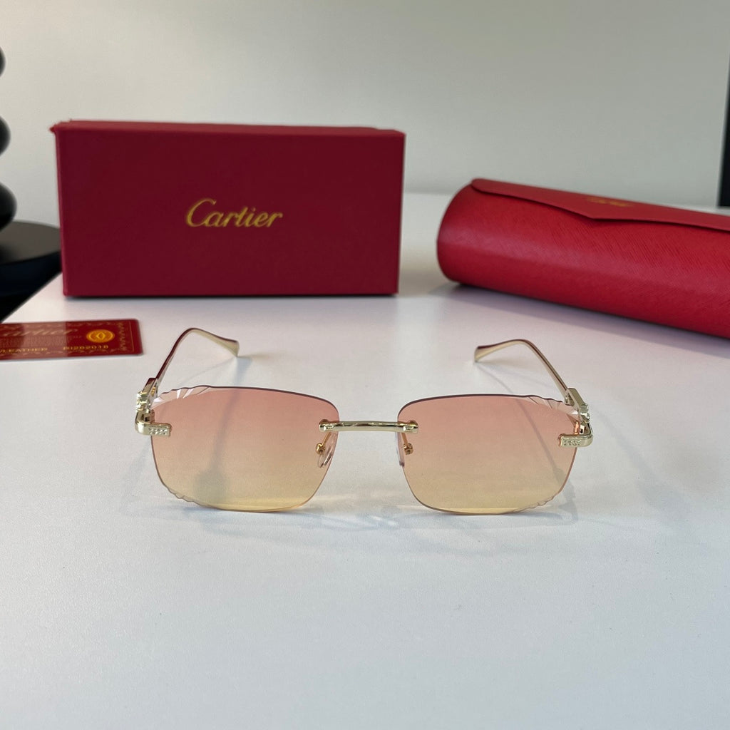 Cartier Lightweight Metal Rimless Gold Lens Sunglasses for Men & Women - detail image 2