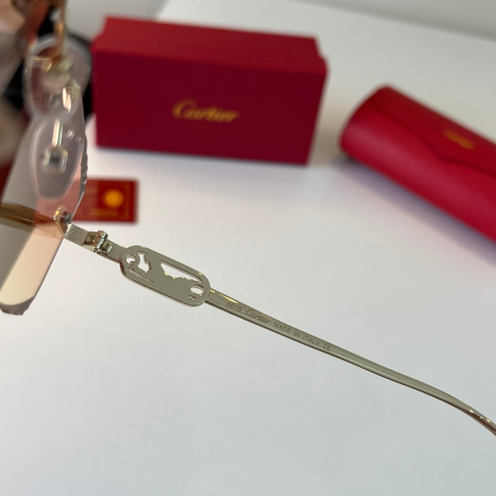 Cartier Lightweight Metal Rimless Gold Lens Sunglasses for Men & Women - detail image 10