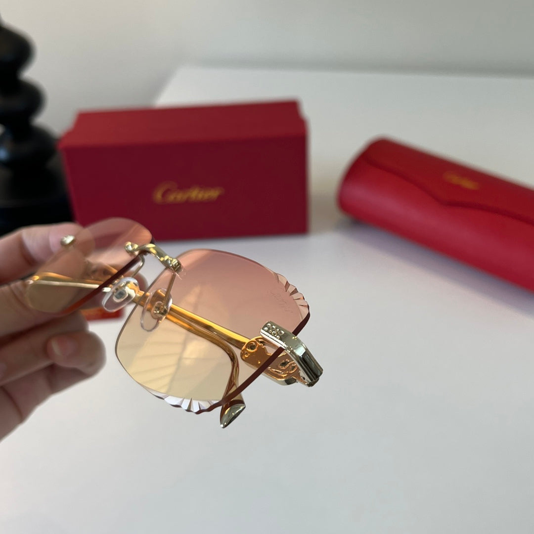 Cartier Lightweight Metal Rimless Gold Lens Sunglasses for Men & Women - detail image 6