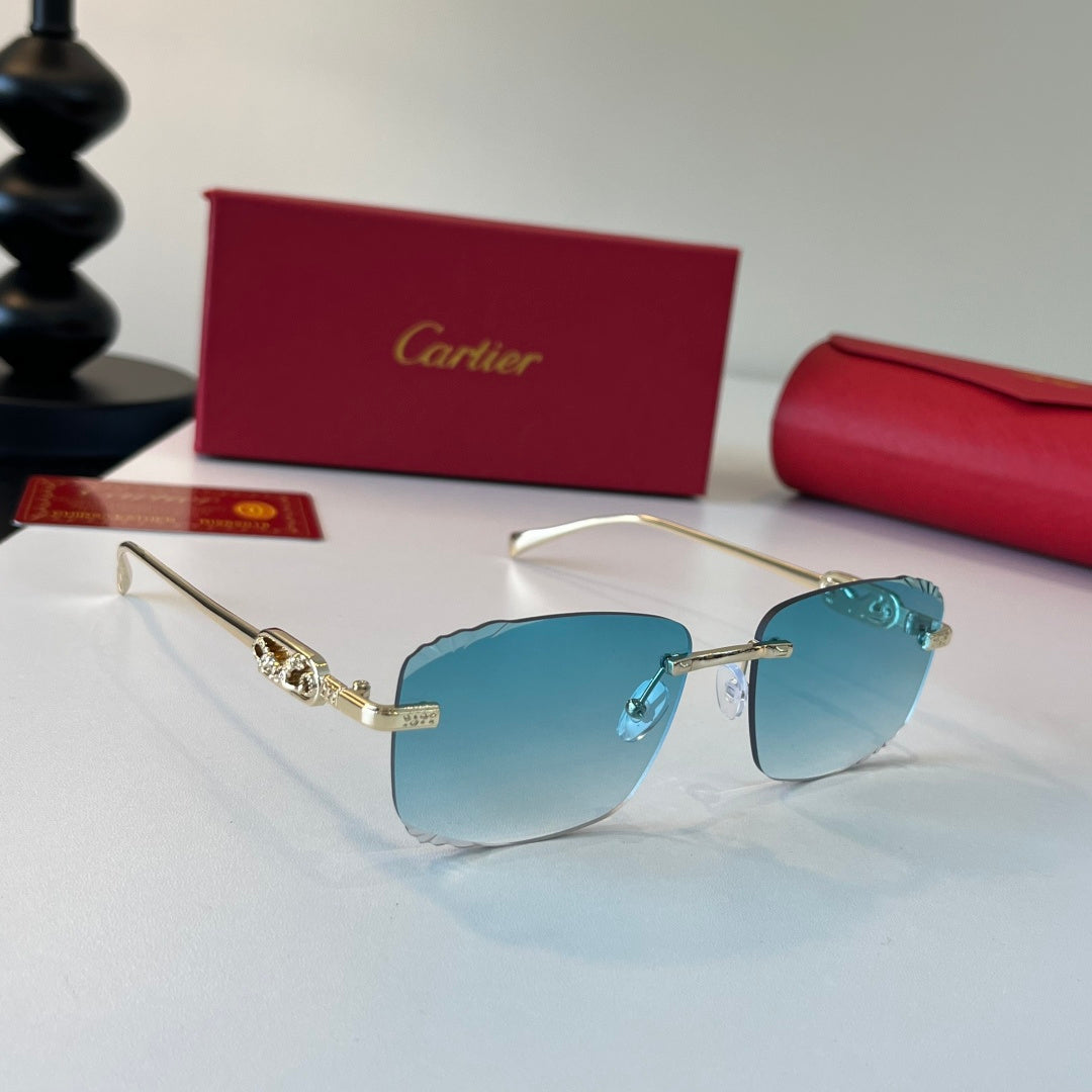 Cartier Lightweight Metal Rimless Blue Lens Sunglasses for Men & Wome - 432308