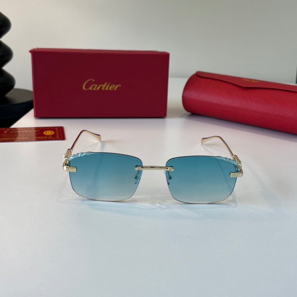 Cartier Lightweight Metal Rimless Blue Lens Sunglasses for Men & Wome - 432308 - detail image 2