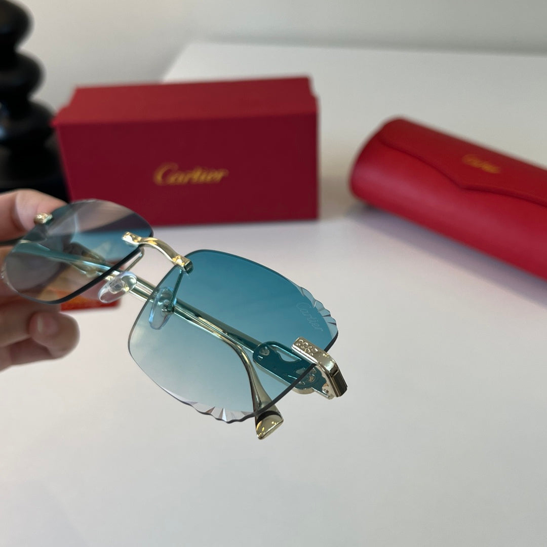 Cartier Lightweight Metal Rimless Blue Lens Sunglasses for Men & Wome - 493696 - detail image 6