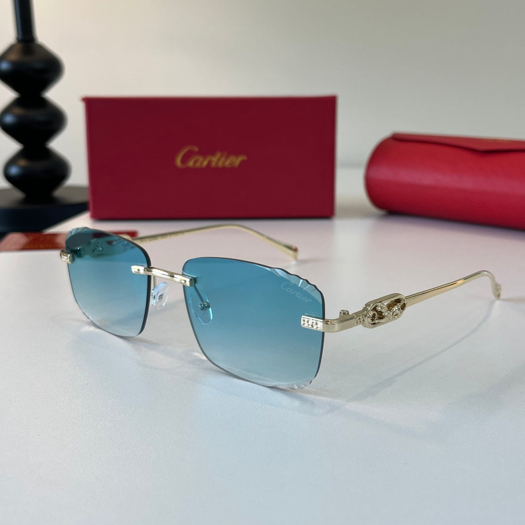 Cartier Lightweight Metal Rimless Blue Lens Sunglasses for Men & Wome - 493696 - detail image 3