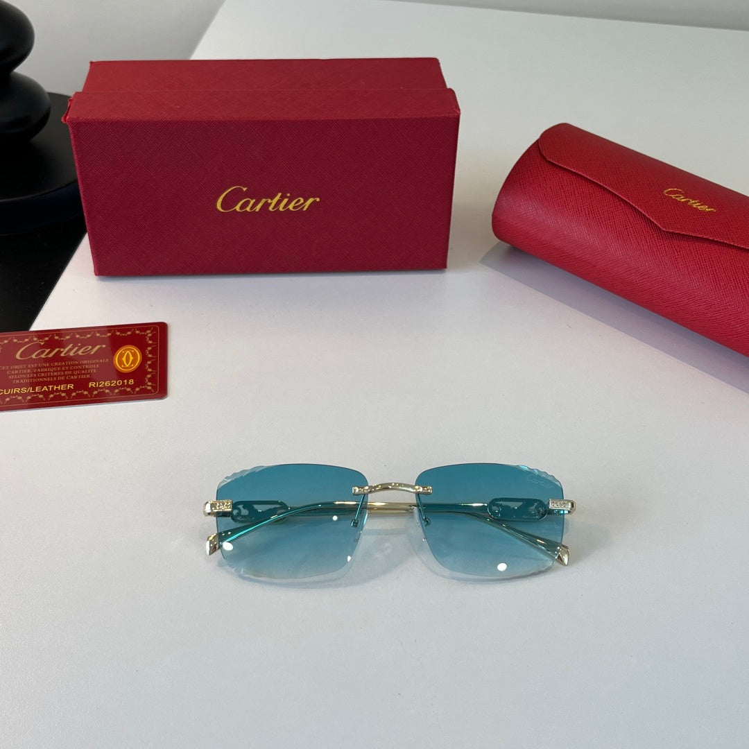 Cartier Lightweight Metal Rimless Blue Lens Sunglasses for Men & Wome - 493696 - detail image 4