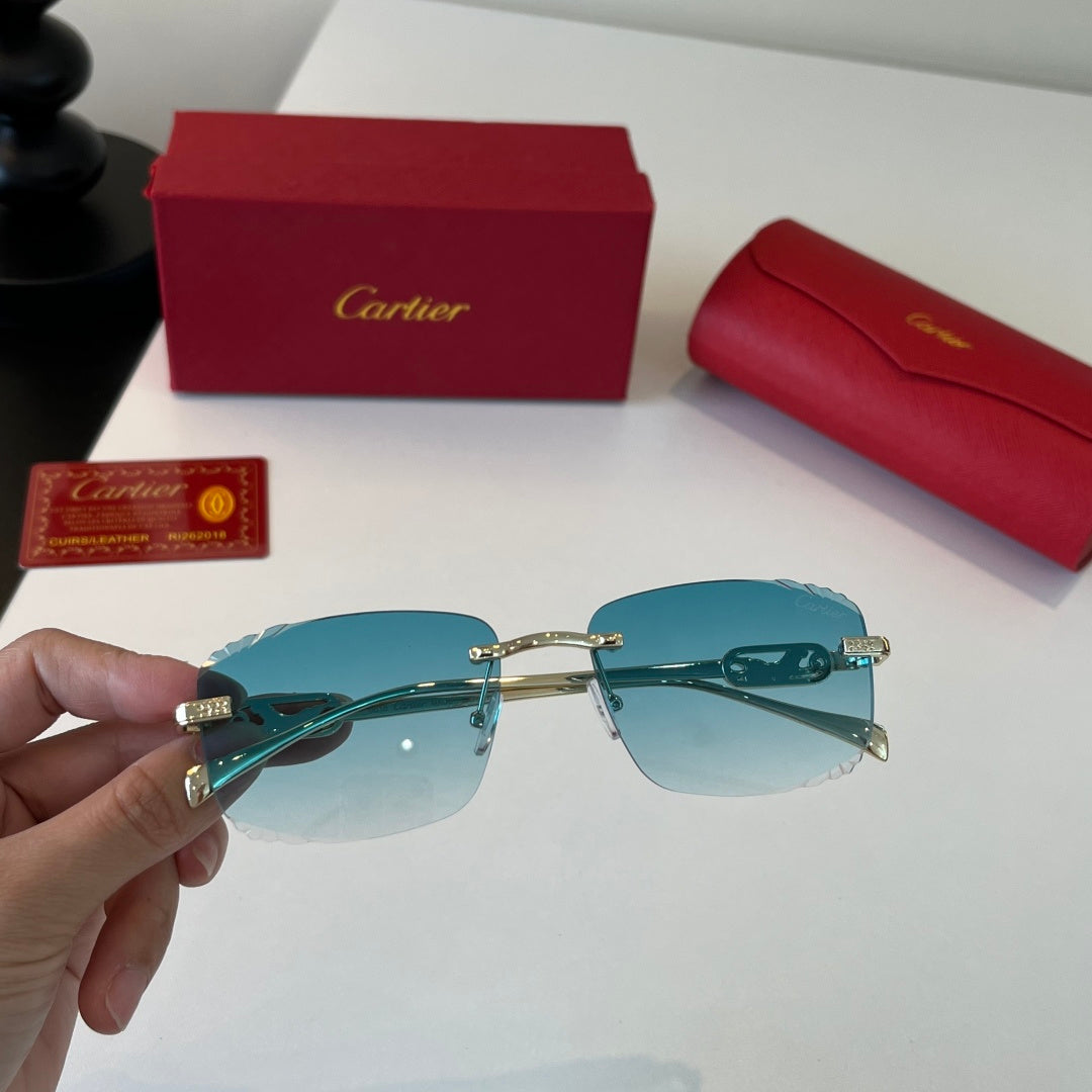 Cartier Lightweight Metal Rimless Blue Lens Sunglasses for Men & Wome - 493696 - detail image 5