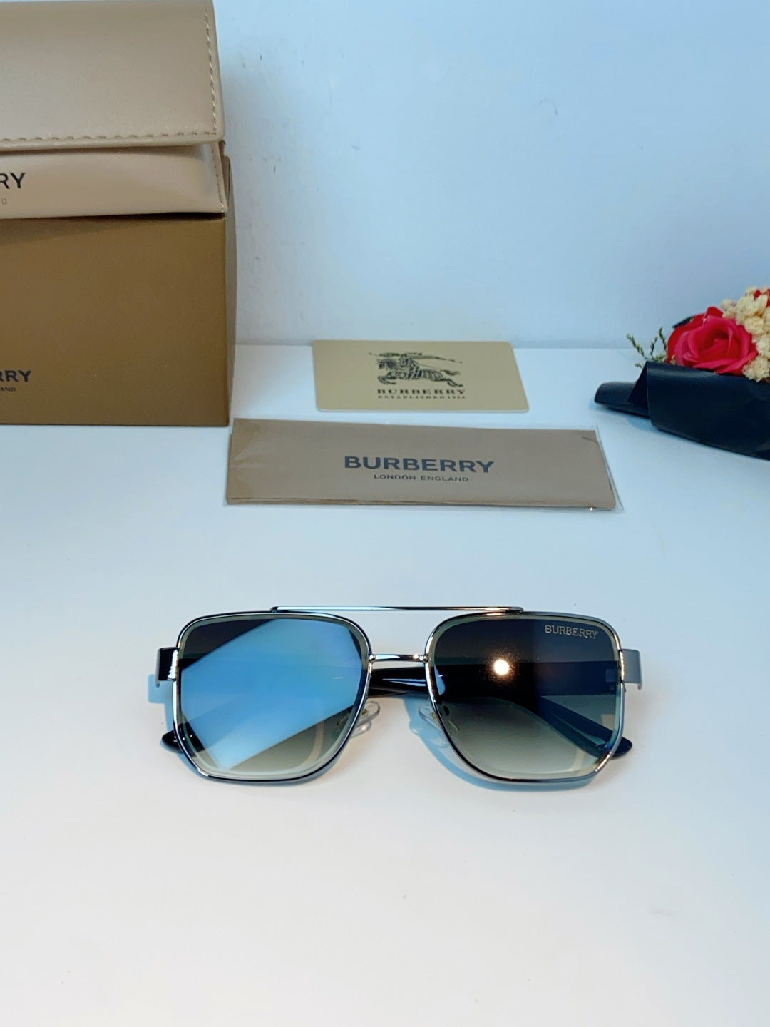 Burberry Metal Square Gray Lens Sunglasses for Men - detail image 10
