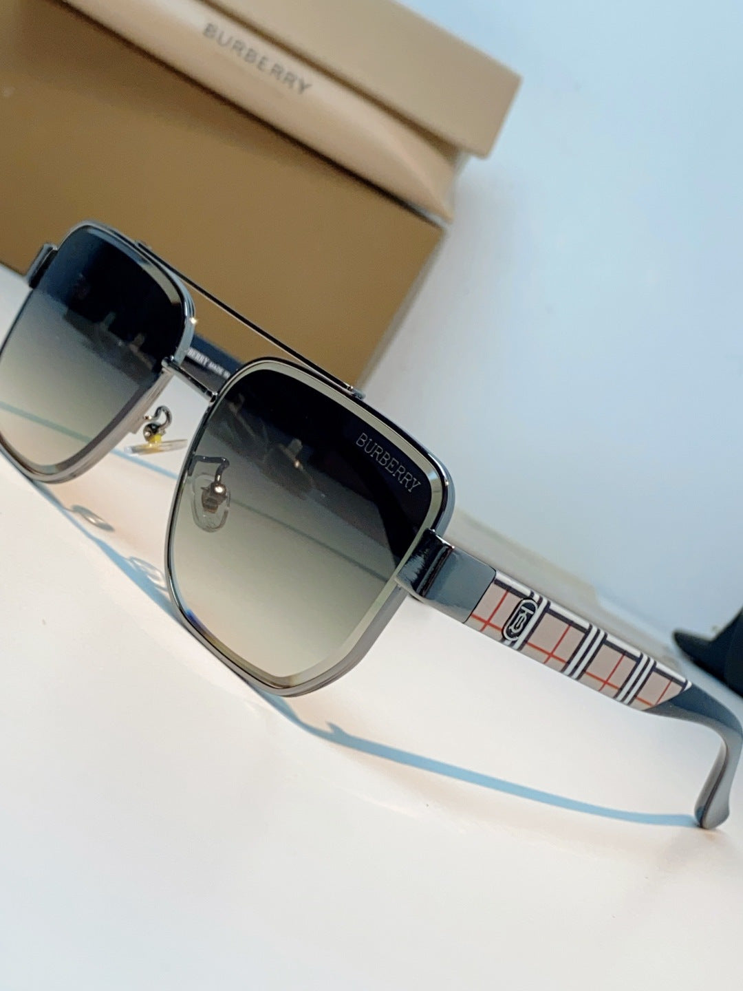 Burberry Metal Square Gray Lens Sunglasses for Men - detail image 7