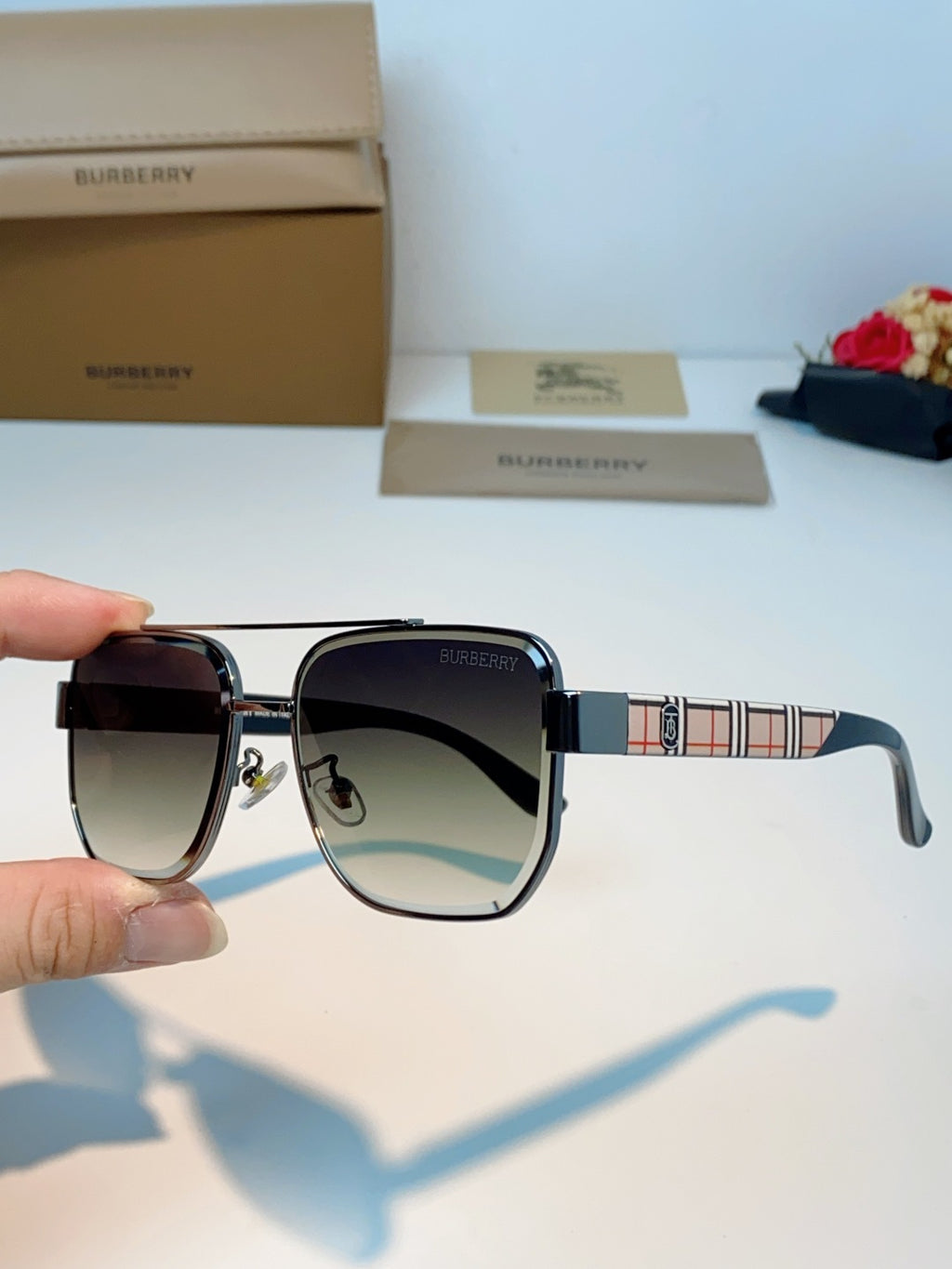 Burberry Metal Square Gray Lens Sunglasses for Men - detail image 6