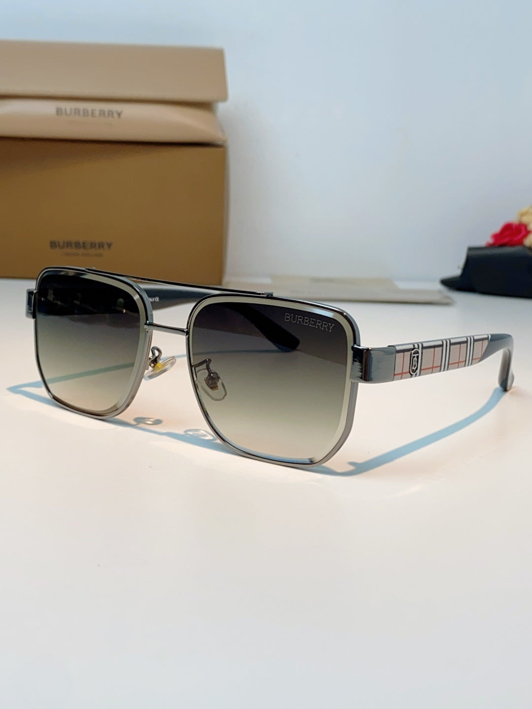Burberry Metal Square Gray Lens Sunglasses for Men