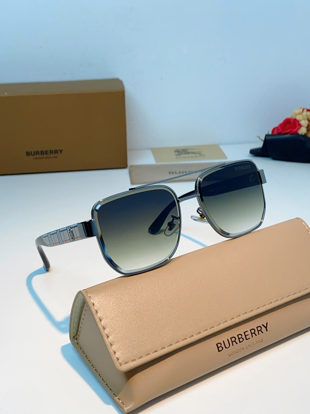Burberry Metal Square Gray Lens Sunglasses for Men - detail image 11