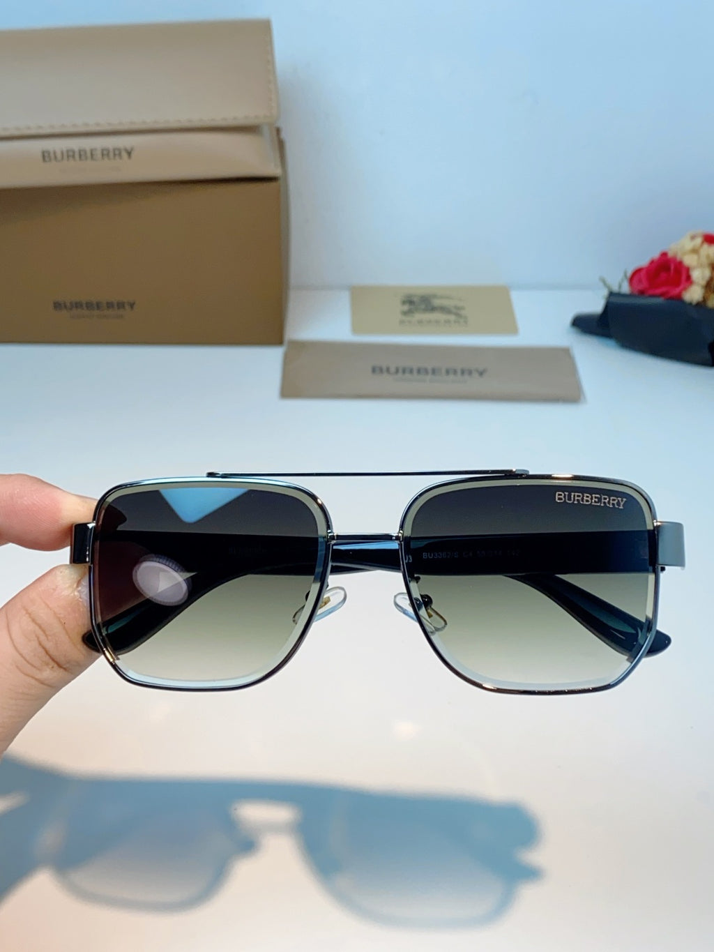 Burberry Metal Square Gray Lens Sunglasses for Men - detail image 4