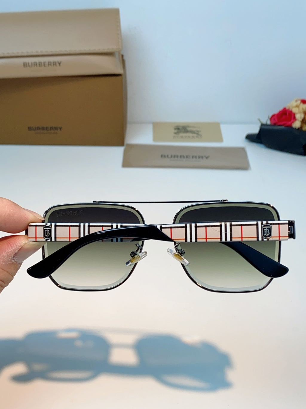 Burberry Metal Square Gray Lens Sunglasses for Men - detail image 5