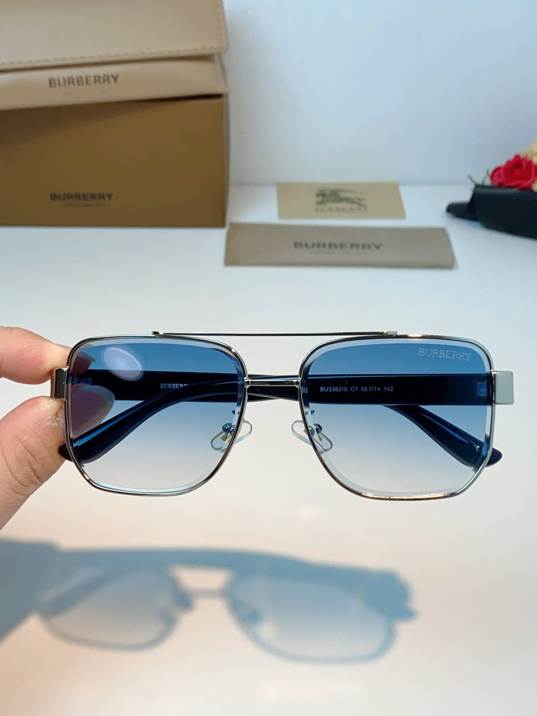 Burberry Metal Square Blue Lens Sunglasses for Men - 382870 - detail image 4