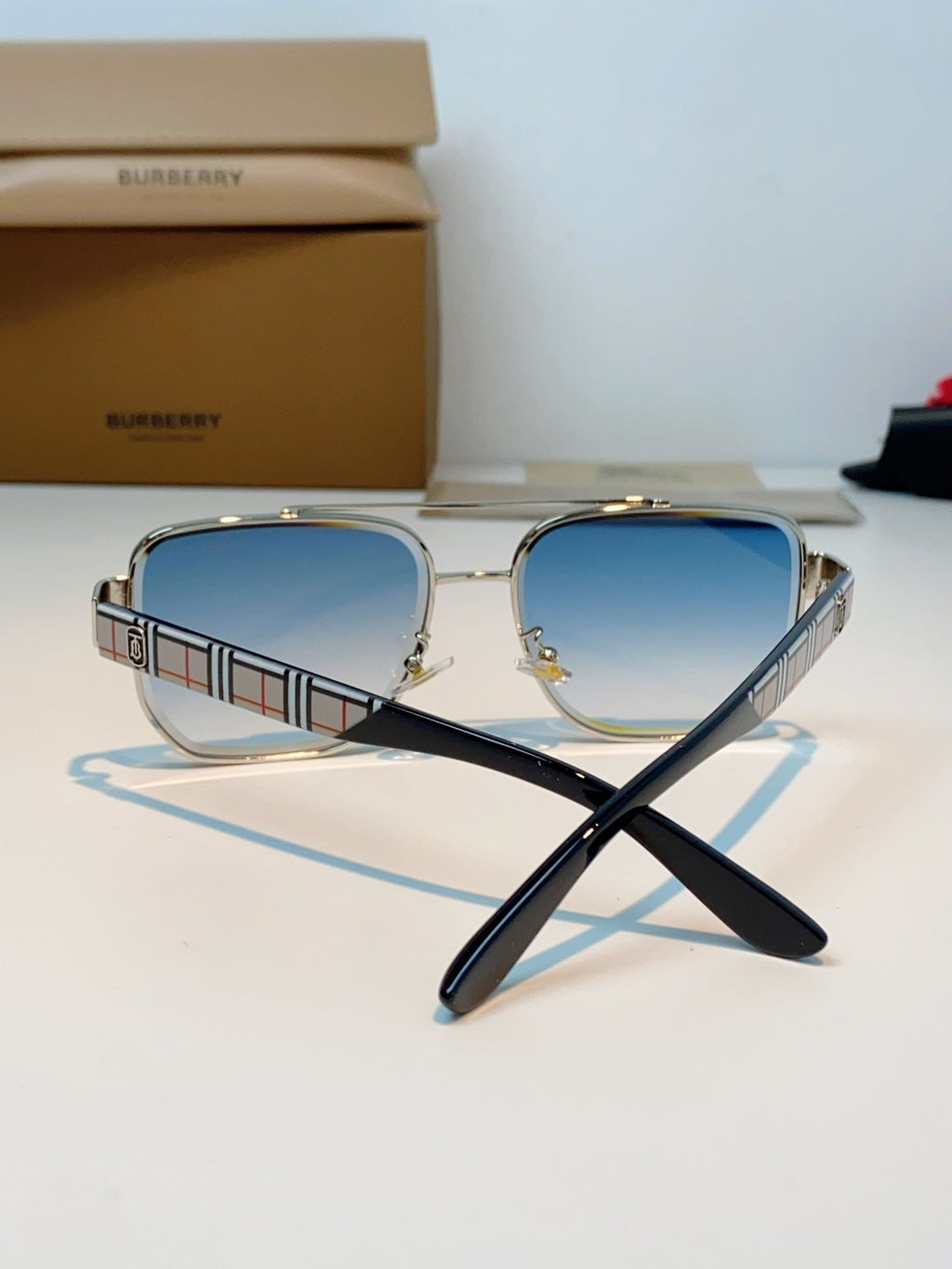 Burberry Metal Square Blue Lens Sunglasses for Men - 382870 - detail image 3