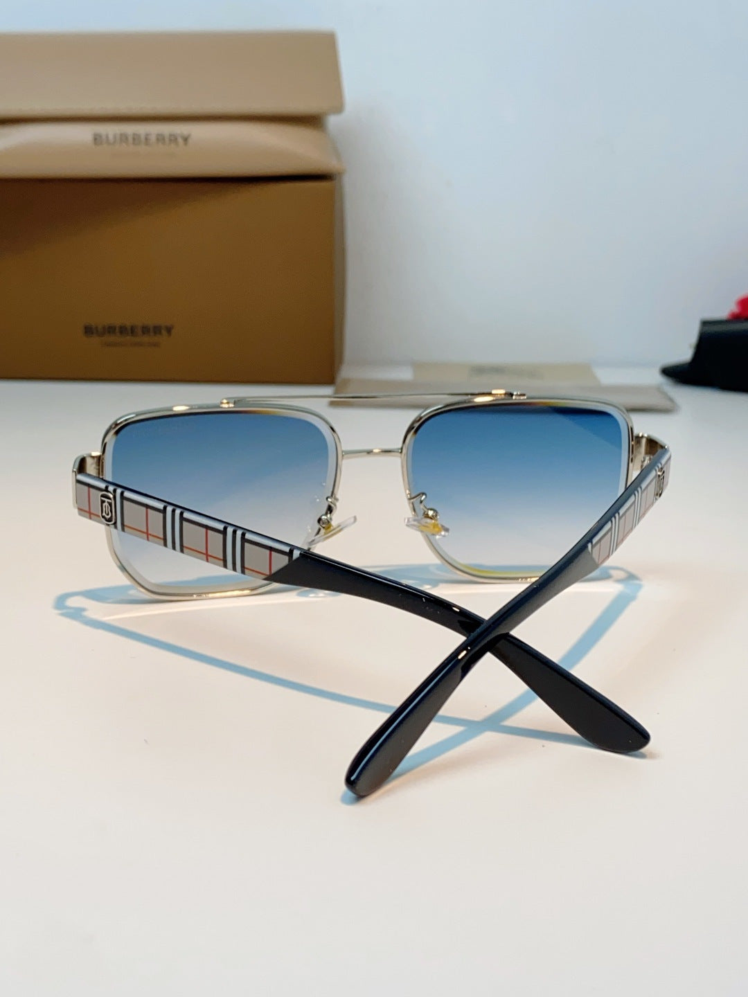 Burberry Metal Square Blue Lens Sunglasses for Men - 382870 - detail image 3