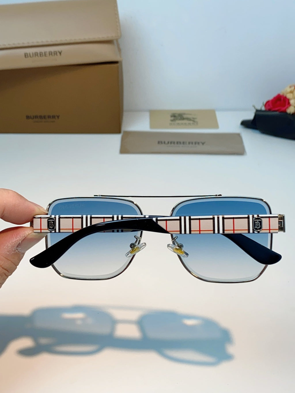 Burberry Metal Square Blue Lens Sunglasses for Men - 382870 - detail image 5