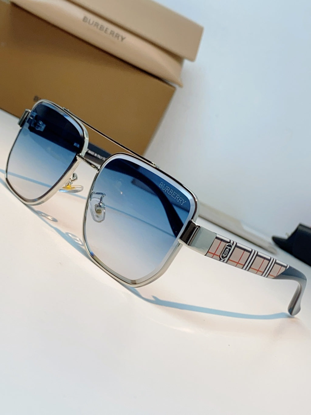 Burberry Metal Square Blue Lens Sunglasses for Men - 382870 - detail image 7