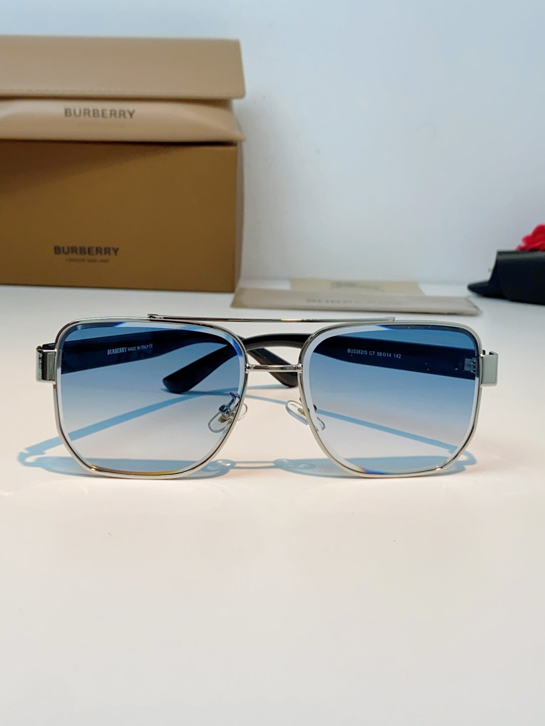 Burberry Metal Square Blue Lens Sunglasses for Men - 382870 - detail image 2