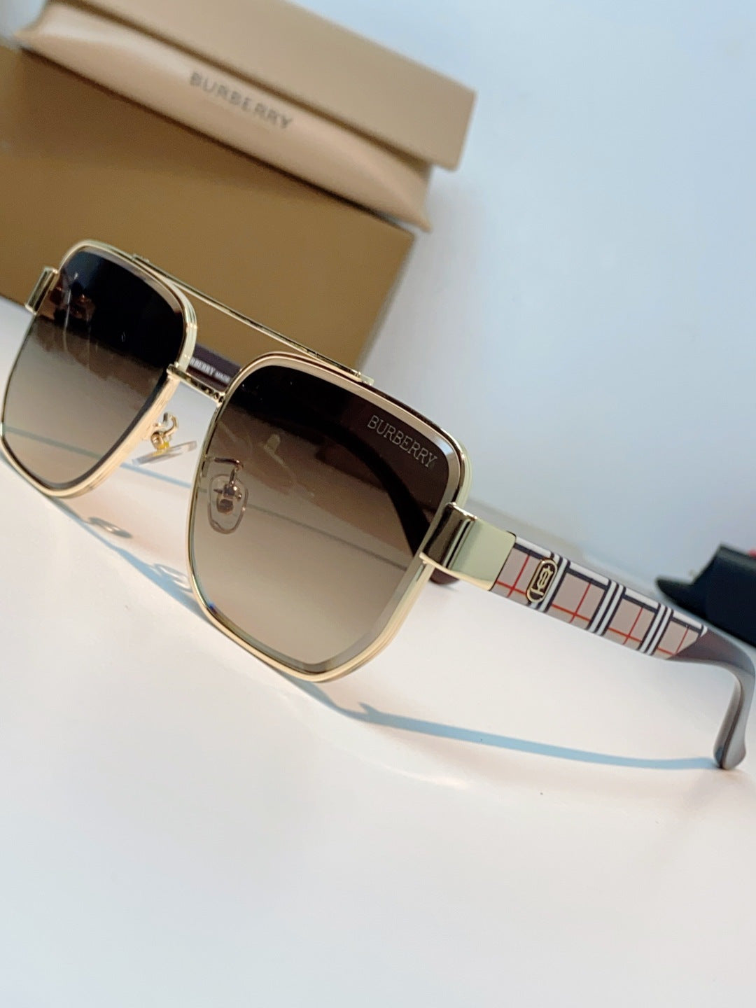 Burberry Metal Square Brown Lens Sunglasses for Men - detail image 6