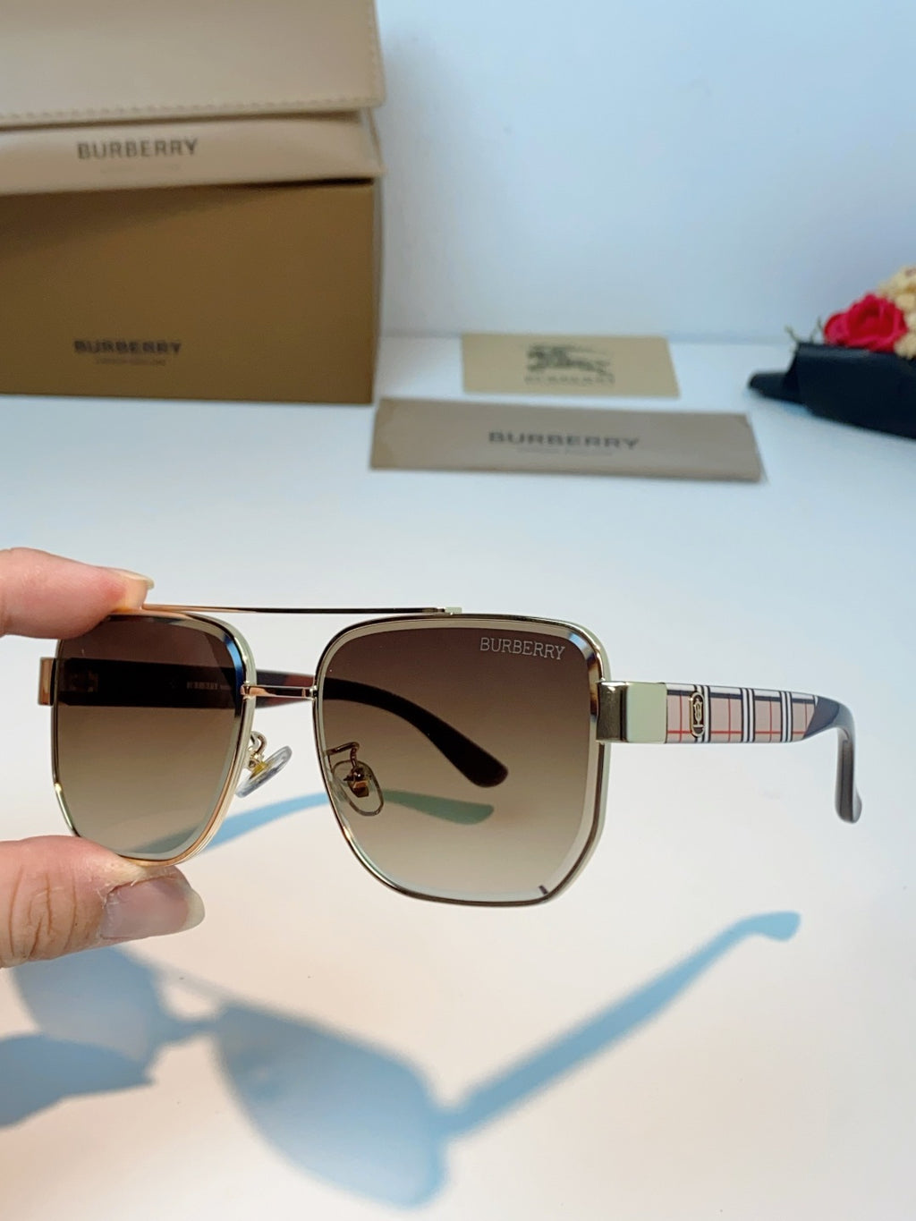 Burberry Metal Square Brown Lens Sunglasses for Men - detail image 5