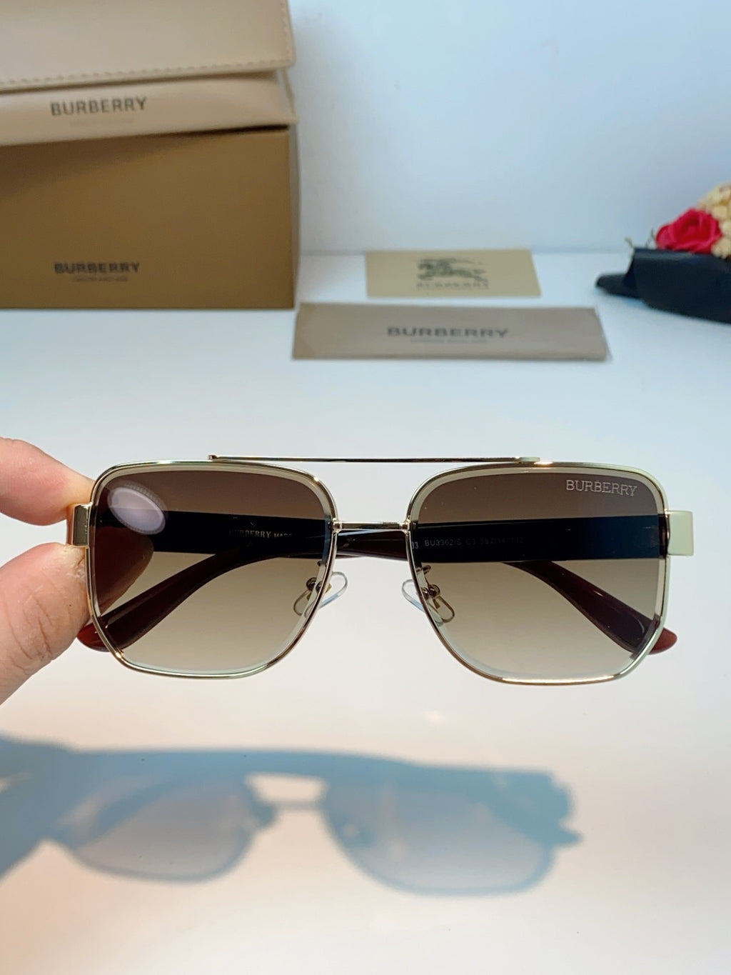 Burberry Metal Square Brown Lens Sunglasses for Men - detail image 3