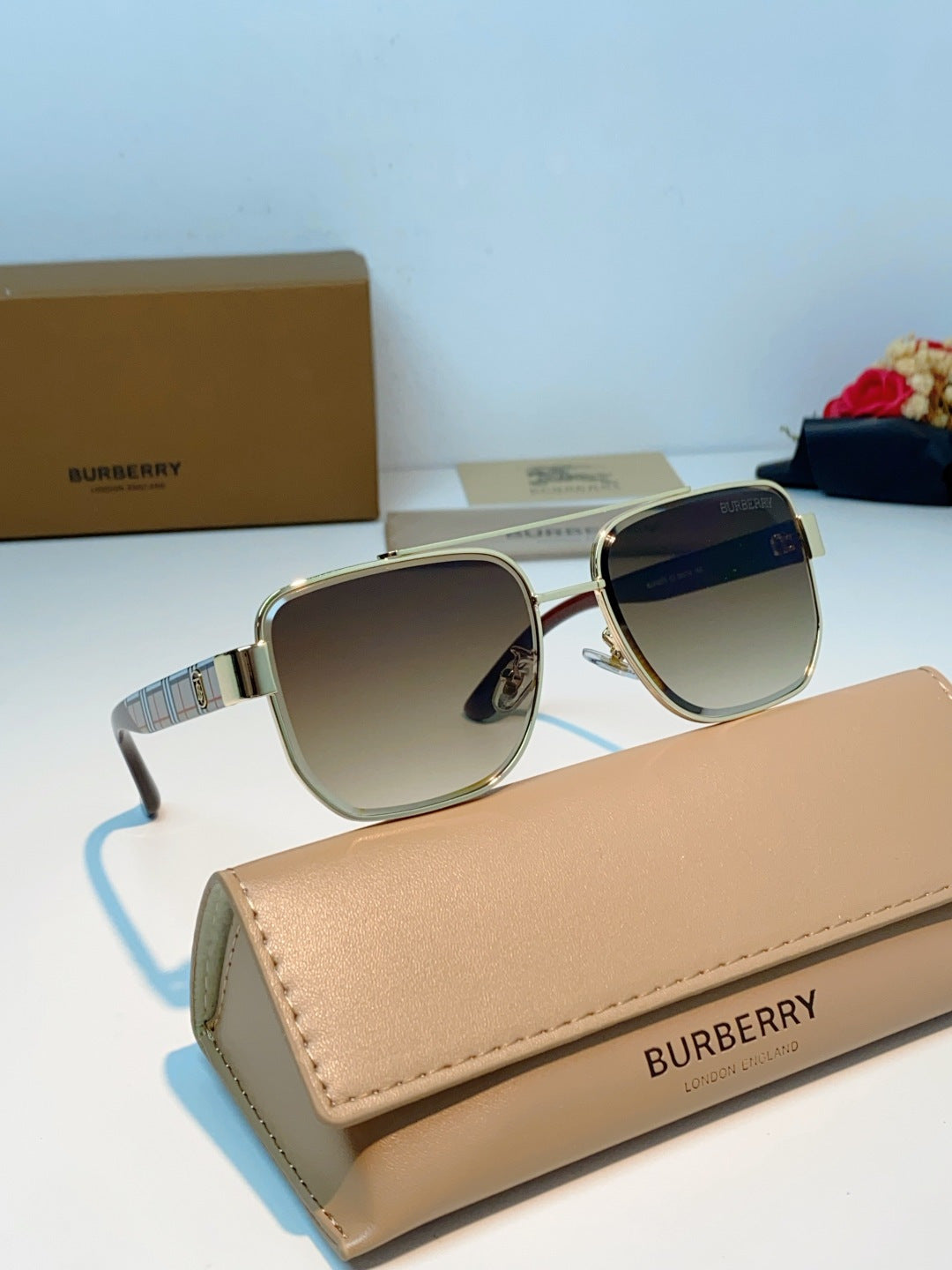 Burberry Metal Square Brown Lens Sunglasses for Men - detail image 9
