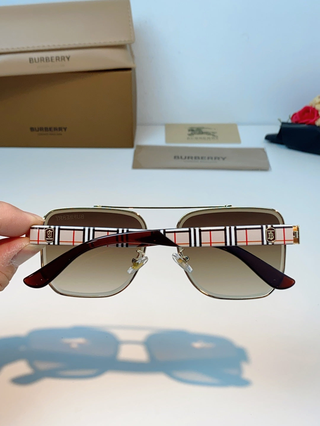 Burberry Metal Square Brown Lens Sunglasses for Men - detail image 4