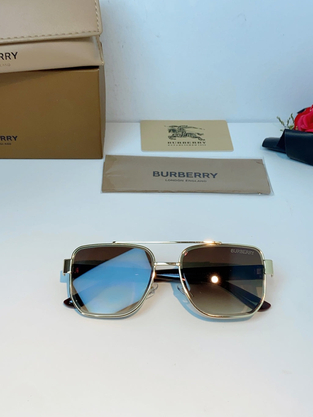 Burberry Metal Square Brown Lens Sunglasses for Men - detail image 8