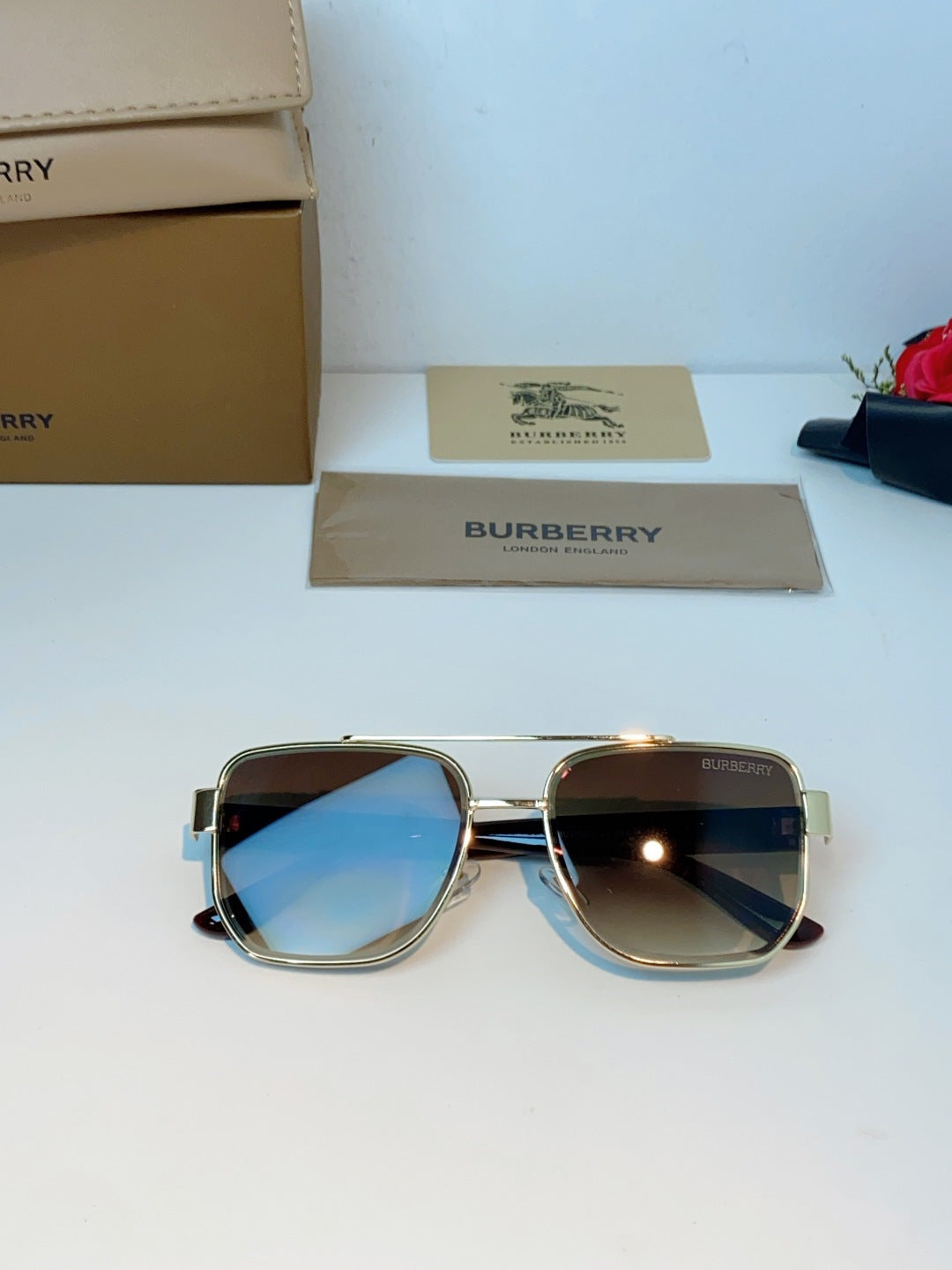 Burberry Metal Square Brown Lens Sunglasses for Men - detail image 8