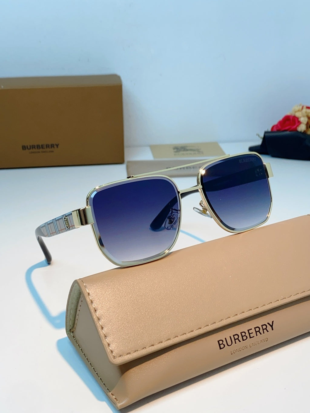 Burberry Metal Square Blue Lens Sunglasses for Men - 382872 - detail image 11