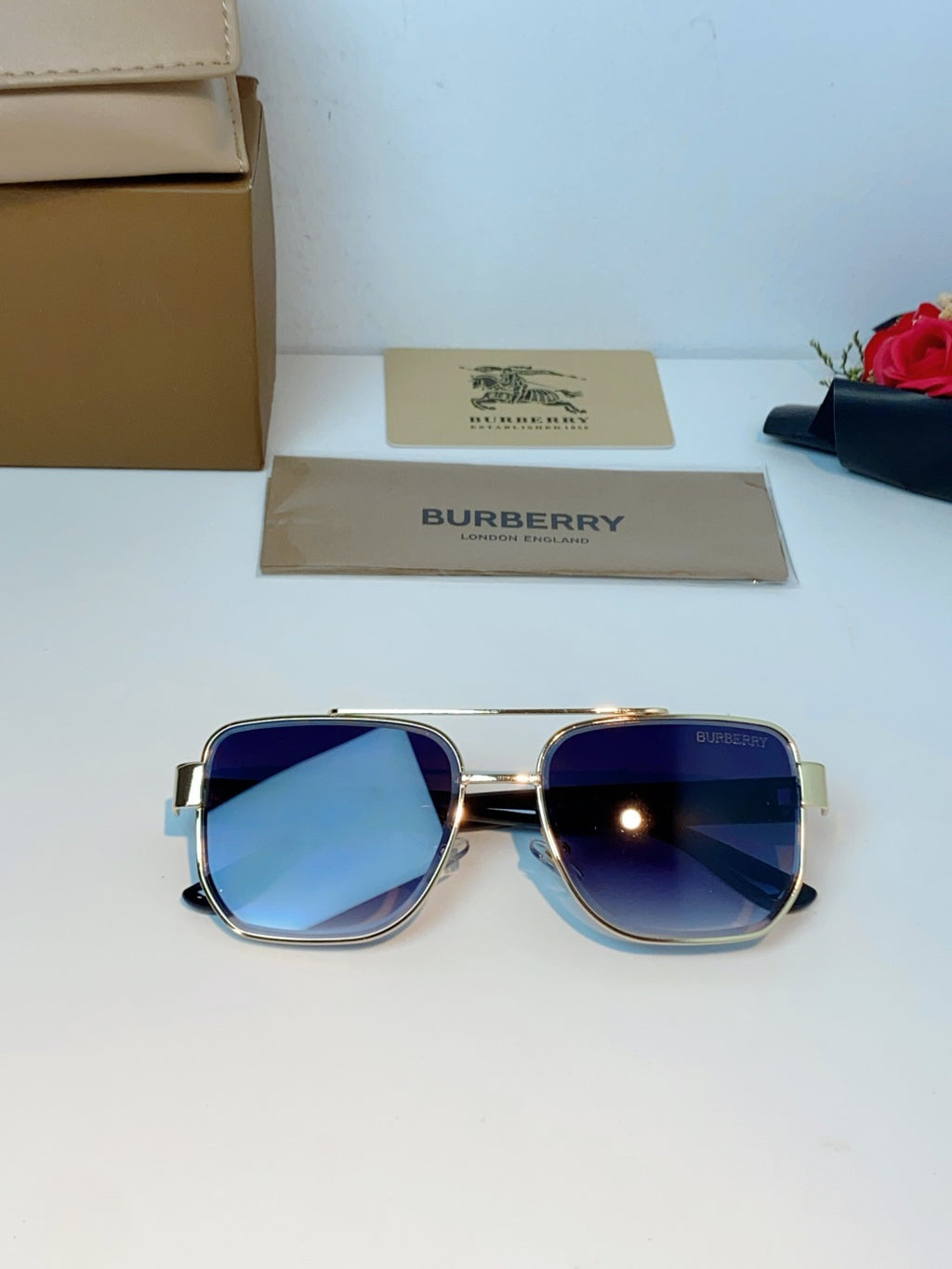 Burberry Metal Square Blue Lens Sunglasses for Men - 382872 - detail image 10