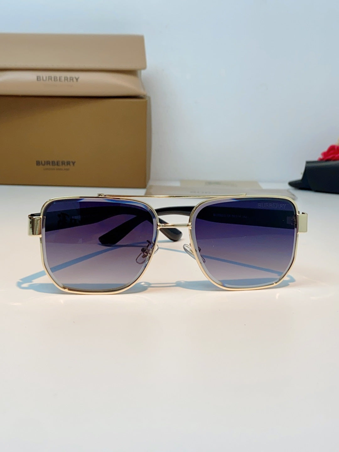 Burberry Metal Square Blue Lens Sunglasses for Men - 382872 - detail image 2