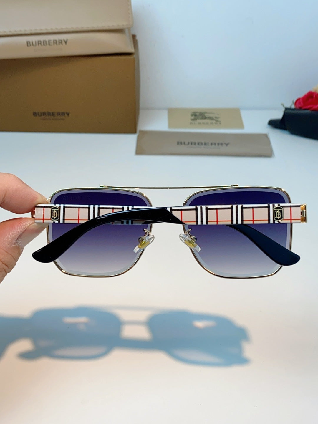 Burberry Metal Square Blue Lens Sunglasses for Men - 382872 - detail image 5
