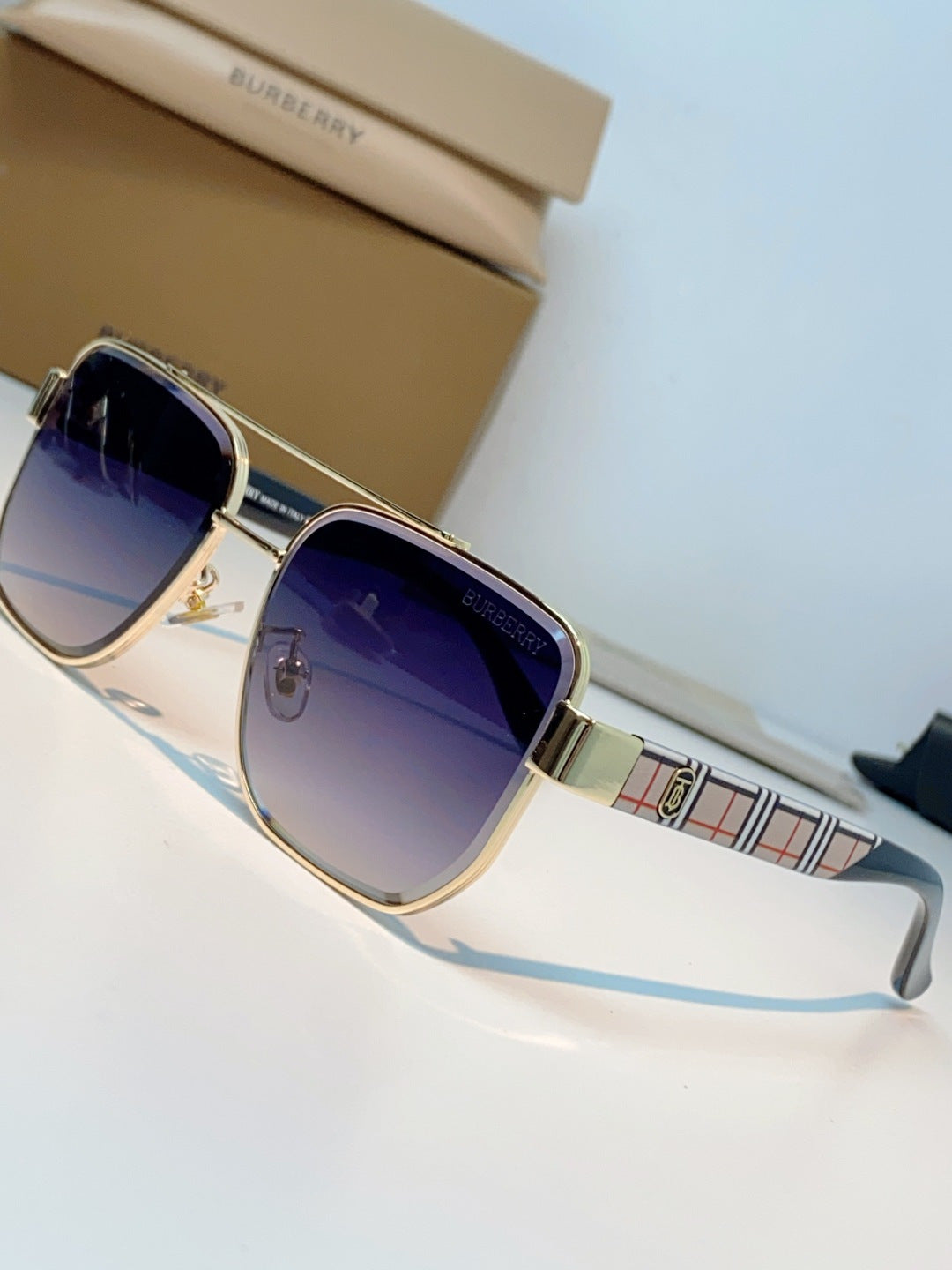 Burberry Metal Square Blue Lens Sunglasses for Men - 382872 - detail image 7