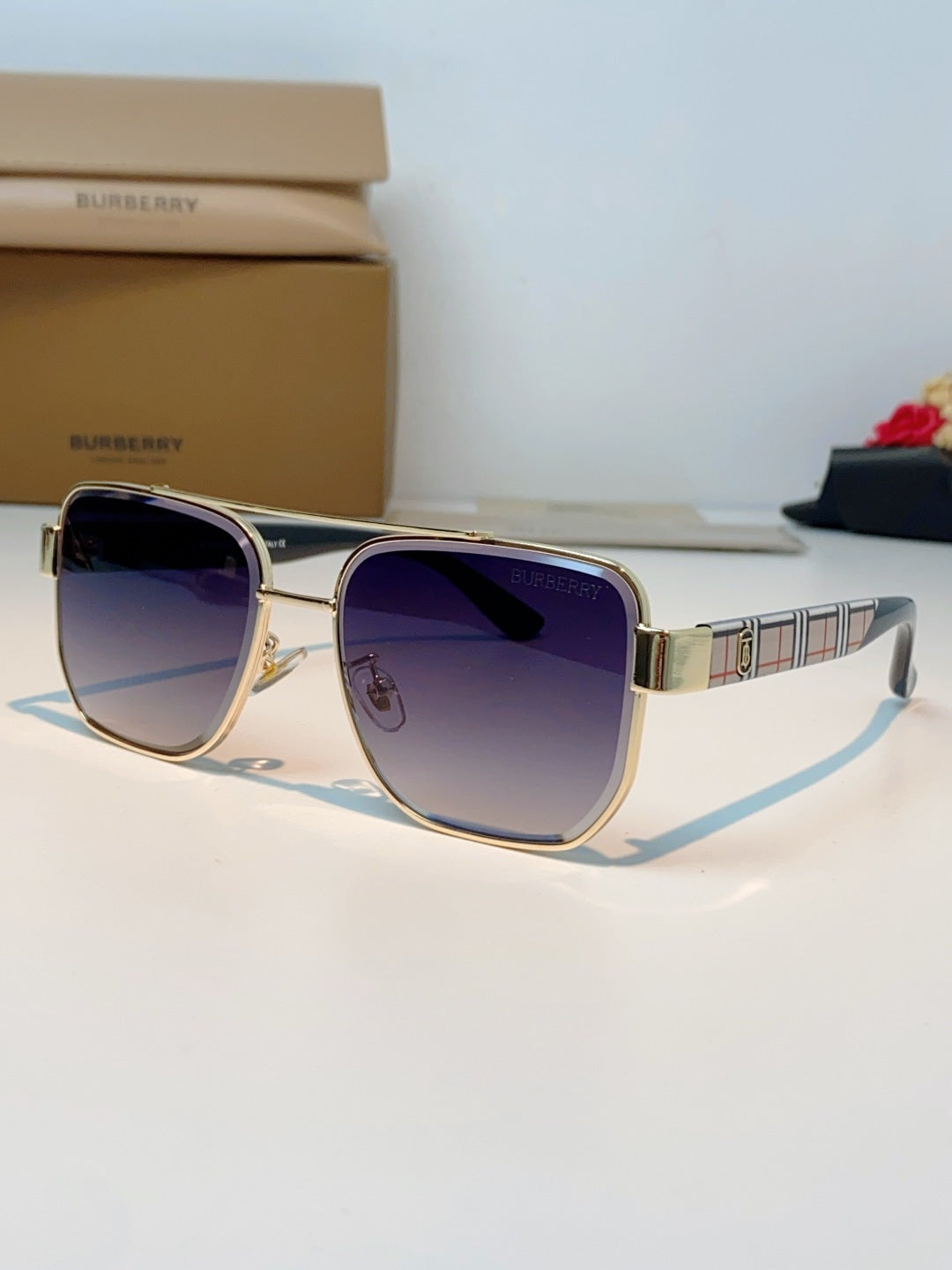 Burberry Metal Square Blue Lens Sunglasses for Men - 382872